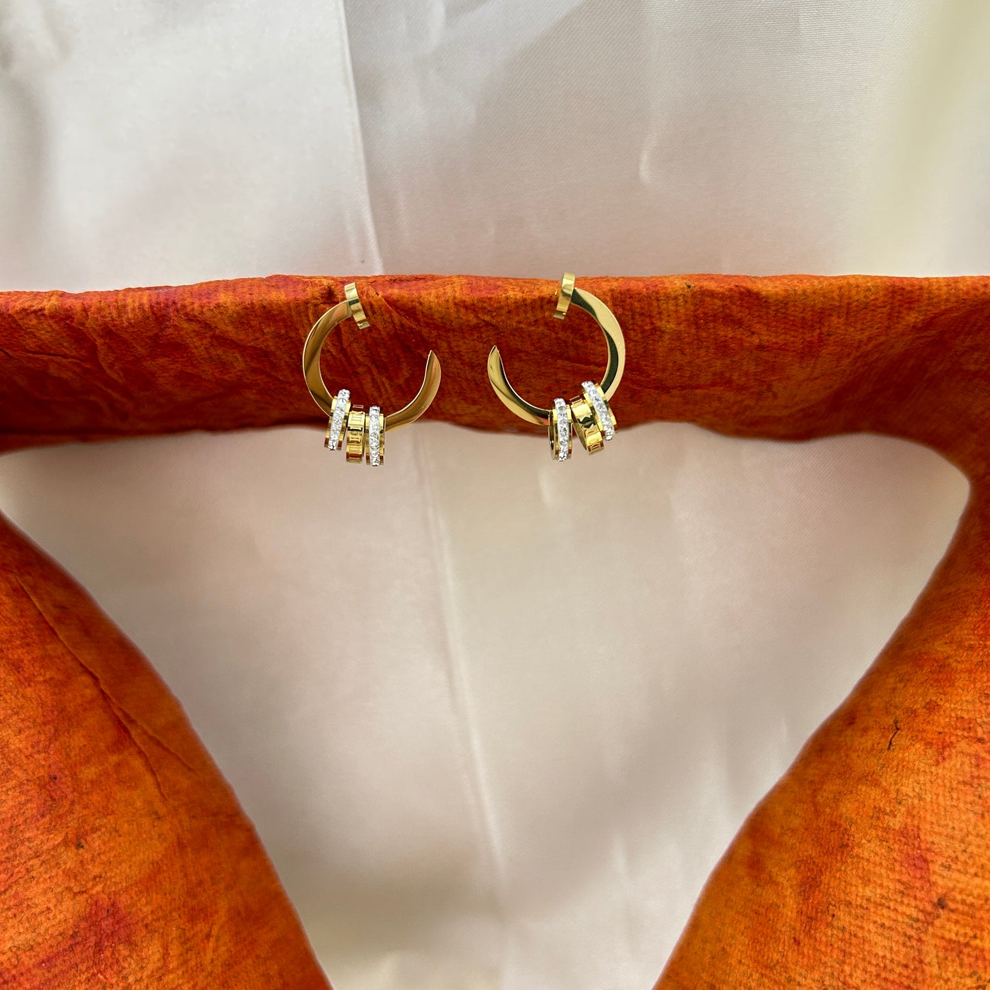 Ring style cuff studs with three tiny rings - hoop earrings