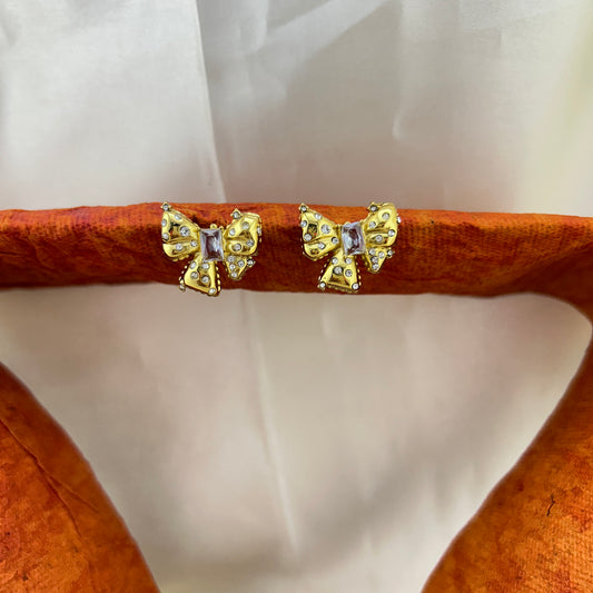 Trendy stone bow studs - earrings