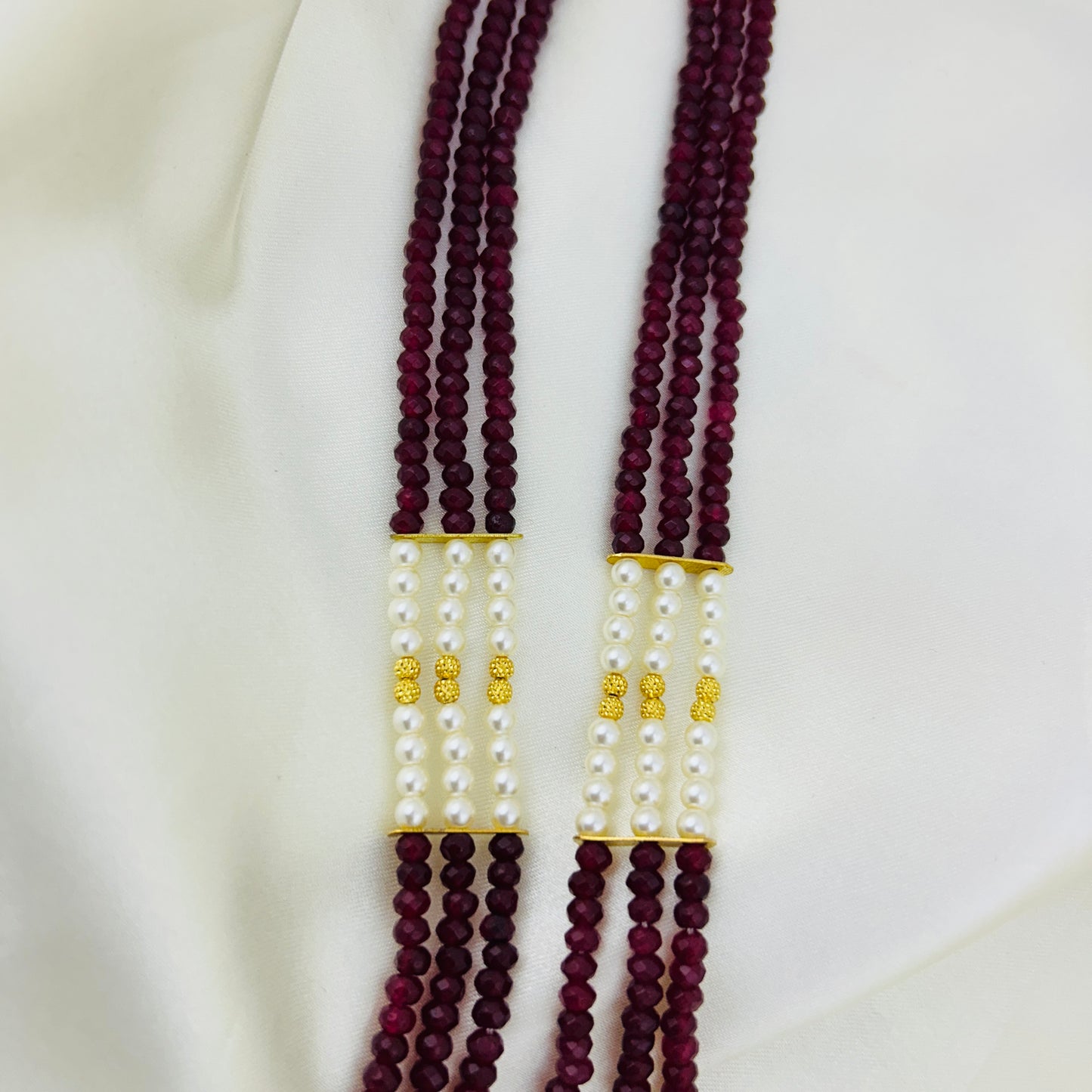 Maroon onyx beaded long haara with Lakshmi pendant