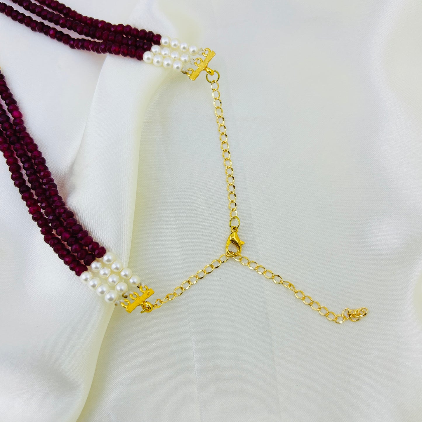 Maroon onyx beaded long haara with Lakshmi pendant