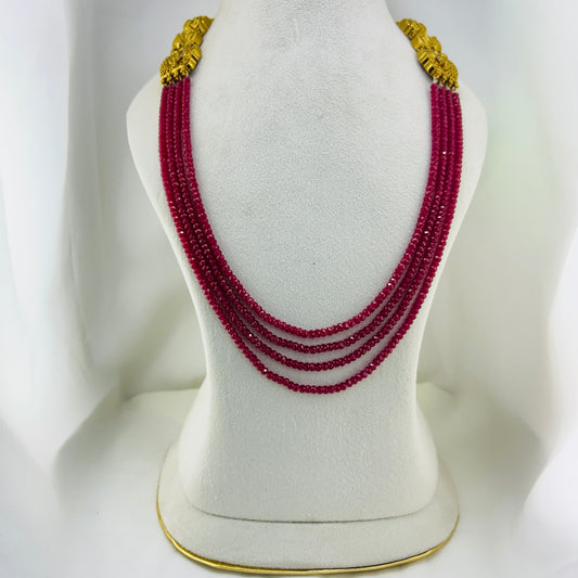 Deep pink Lab grown ruby beads rich haara