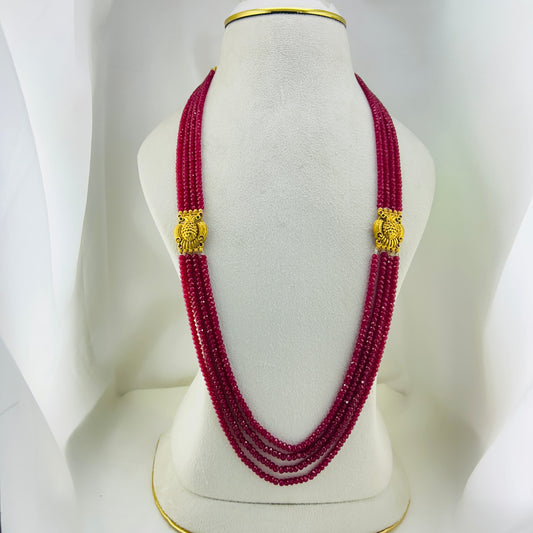 Deep pink Lab grown ruby beads rich and long ethnic haara