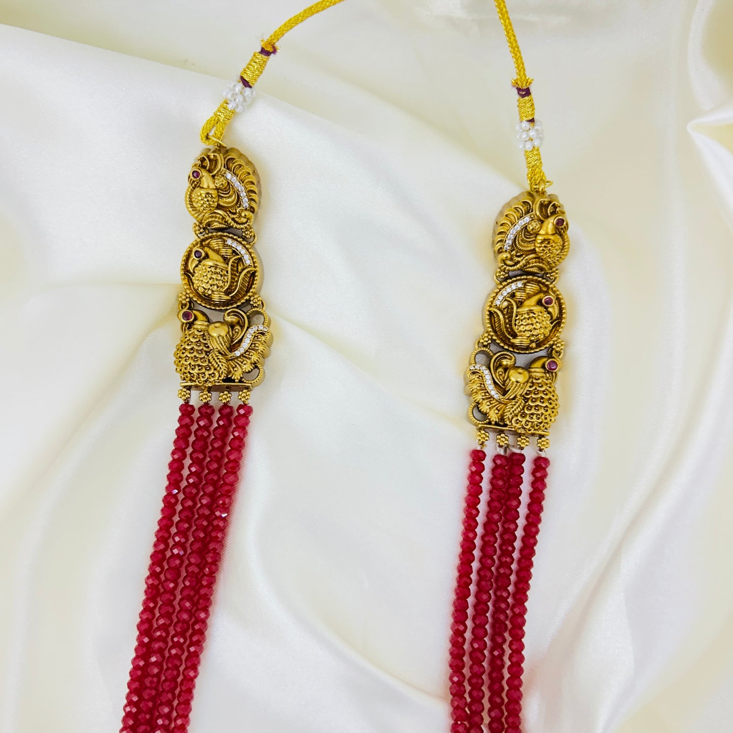 Deep pink Lab grown ruby beads rich haara