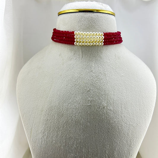 No pendant choker with Swarovski Pearls and Lab grown ruby beads
