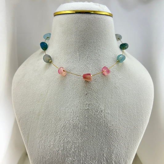 Blue and rose pink Natural stone invisible chain