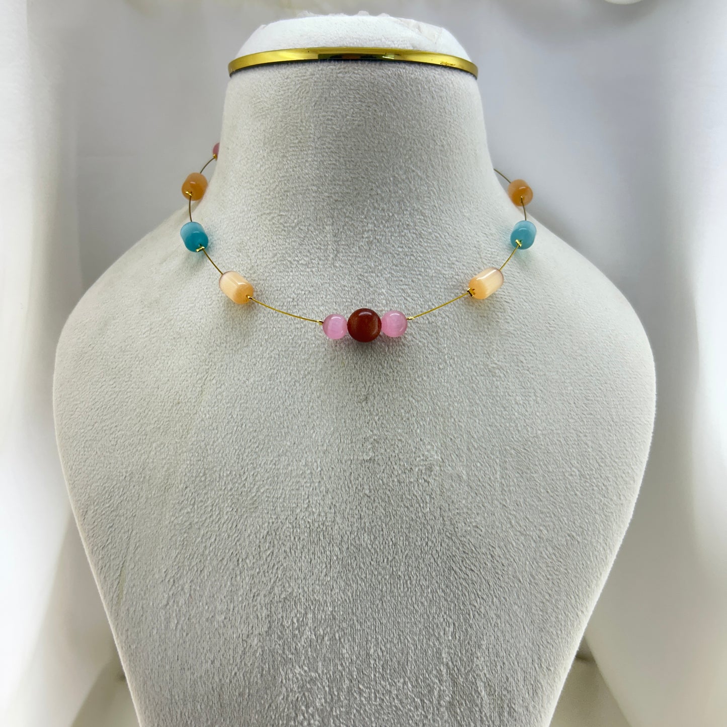 Sandstone and cate eye bead - Natural stone invisible chain
