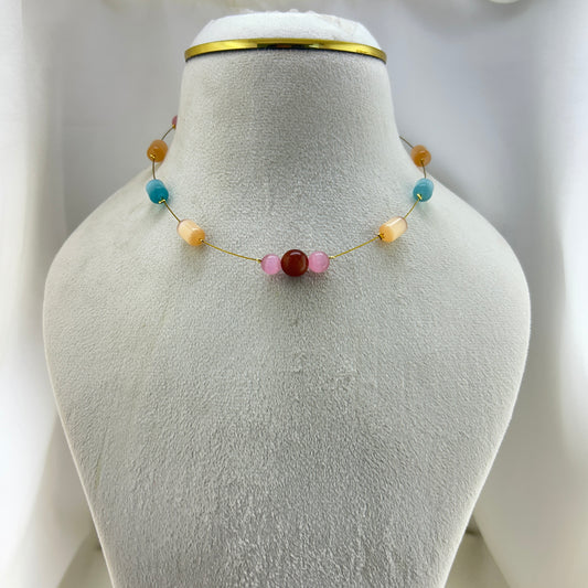 Sandstone and cate eye bead - Natural stone invisible chain