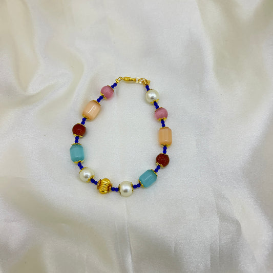 Sand stone and cat eye beaded multicolour bracelet