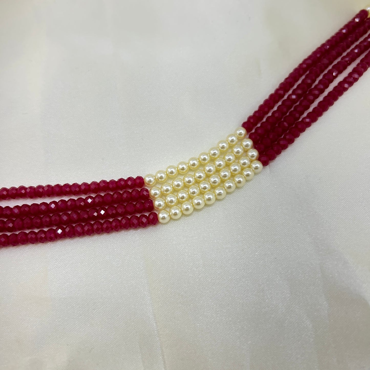 No pendant choker with Swarovski Pearls and Lab grown ruby beads