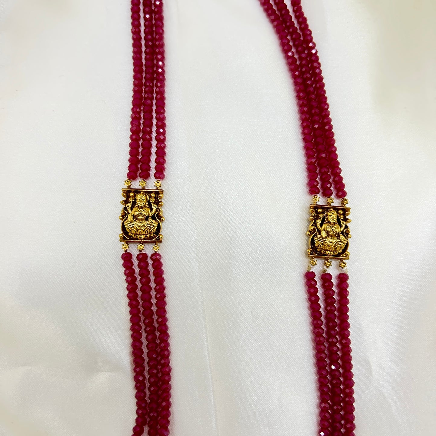 Deep pink Lab grown ruby beads three layer long ethnic haara - 2