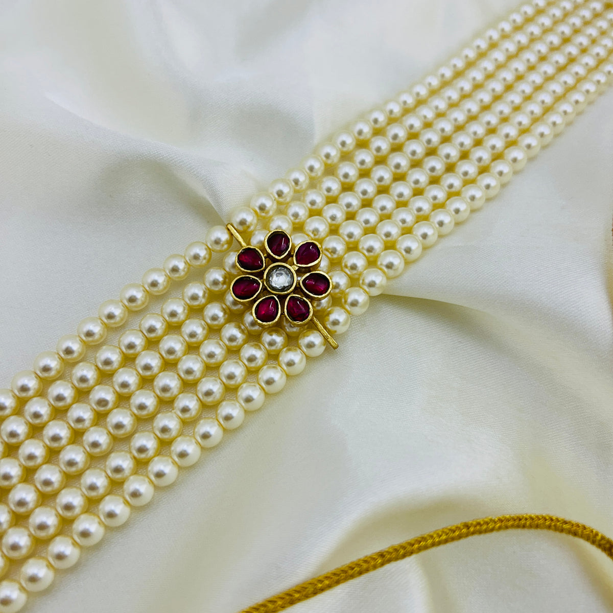 Ruby Bloom Six-Layer Pearl Choker | Handcrafted Statement Necklace