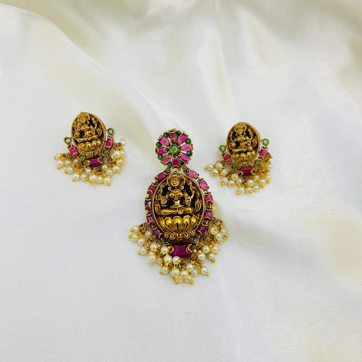 Lakshmi Pearl & Ruby Three-Layer Necklace Set | 2-Way Handcrafted Jewellery Set