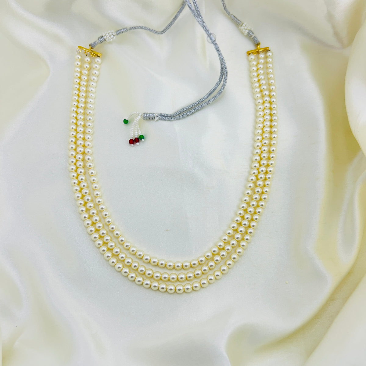 Three Layer Pearl Haara | Adjustable Length Layered Pearl Necklace