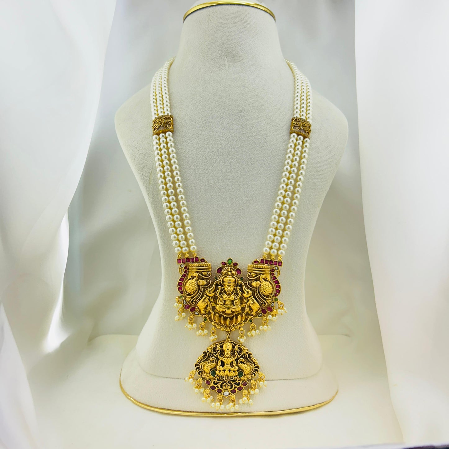 Grand Lakshmi Pearl Haara | Traditional Temple Jewellery Long Haram