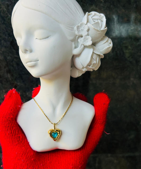Ocean heart - Turquoise blue heart stone pendant in thin chain - Demifine necklace
