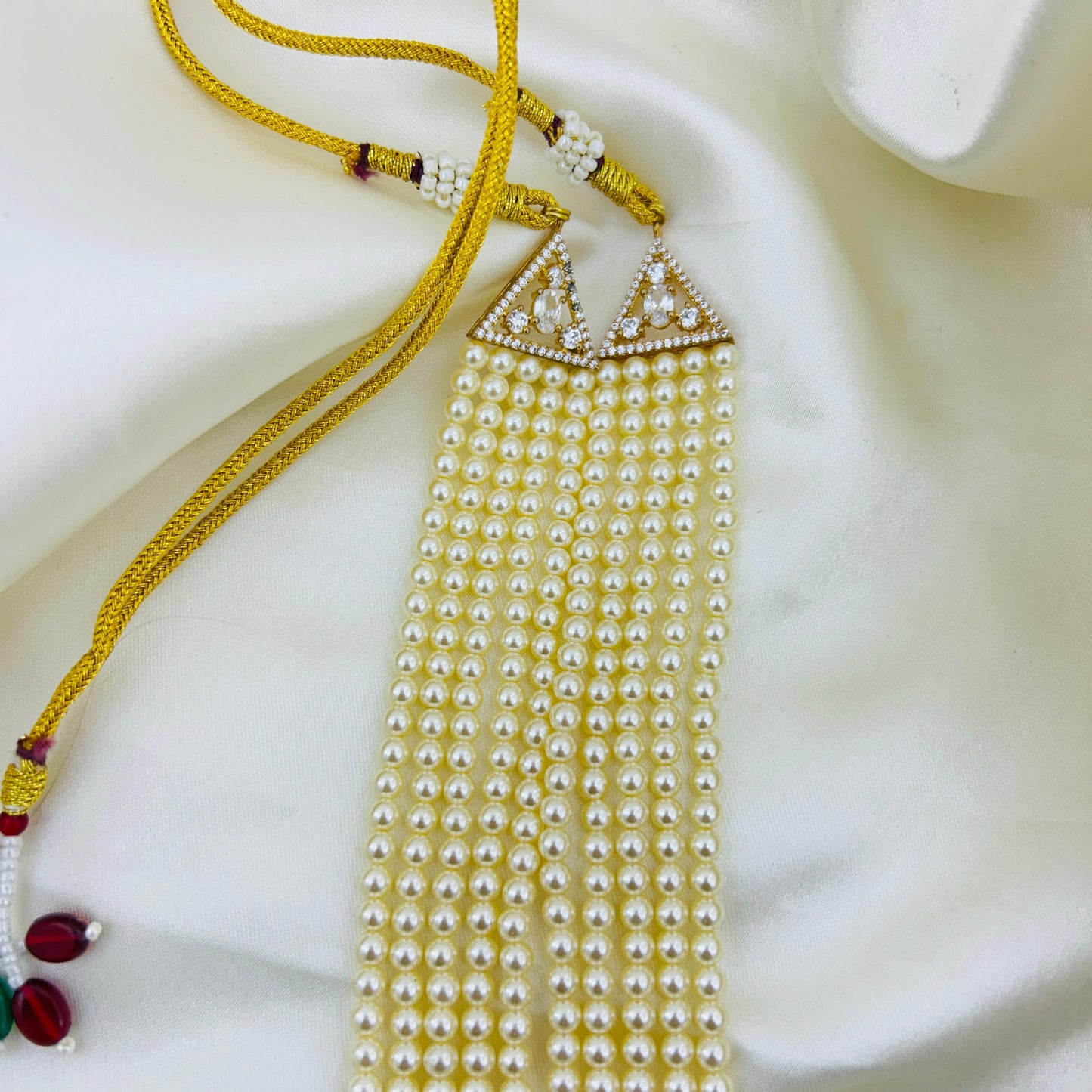 Royal 5-Layer Pearl Haara with Gandaberunda & Elephant Motif Side Pendants